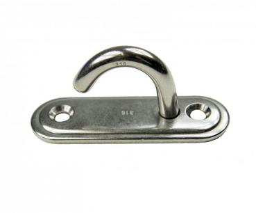 Edelstahl Augplatte / Deckauge mit Haken, schmal, D5 - 54 x 16mm, V4A
