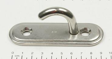Edelstahl Augplatte / Deckauge mit Haken, schmal, D9 -  100 x 32mm, V4A