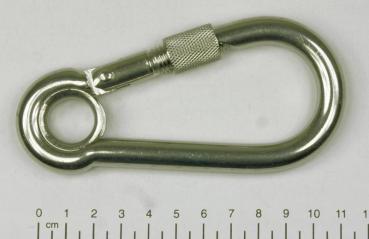 Edelstahl Karabiner, 11x120mm, Sicherung und Kausche, V4A, AISI 316, rostfrei