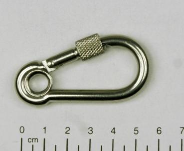 Edelstahl Karabiner, 6x60mm, Kausche und Sicherung, V4A, AISI 316, rostfrei