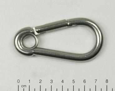 Edelstahl Karabiner, 8x80mm, Kausche, V4A / AISI 316, rostfrei
