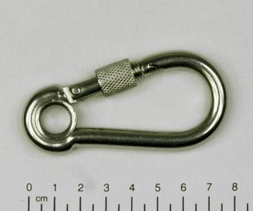 Edelstahl Karabiner, 8x80mm, Sicherung und Kausche, V4A, AISI 316, rostfrei