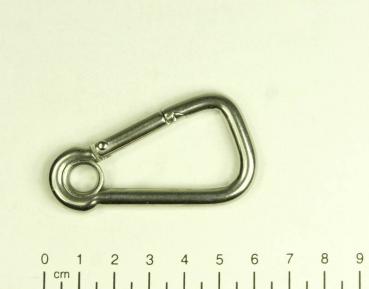 Edelstahl Karabiner, asymmetrisch mit Kausche, 6x60mm, V4A / AISI 316, rostfrei