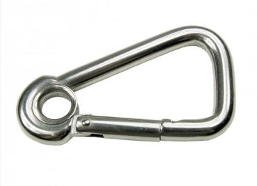 Edelstahl Karabiner, asymmetrisch mit Kausche, 6x60mm, V4A / AISI 316, rostfrei