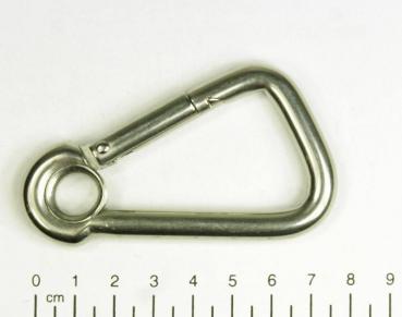 Edelstahl Karabiner, asymmetrisch mit Kausche, 8x80mm, V4A / AISI 316, rostfrei