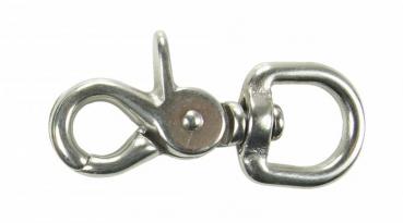 Edelstahl Scherenkarabiner-Haken mit Wirbel, 66mm, Öse 16mm, V4A / AISI 316