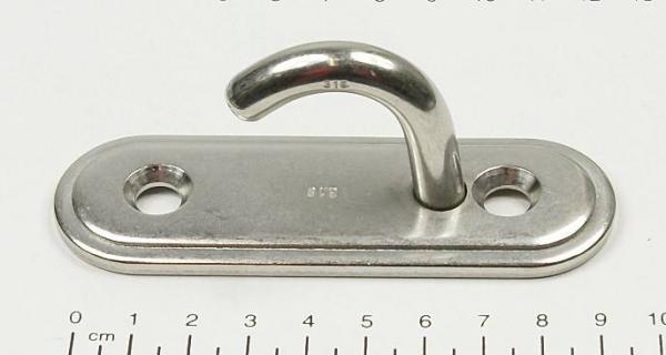 Edelstahl Augplatte / Deckauge mit Haken, schmal, D9 -  100 x 32mm, V4A