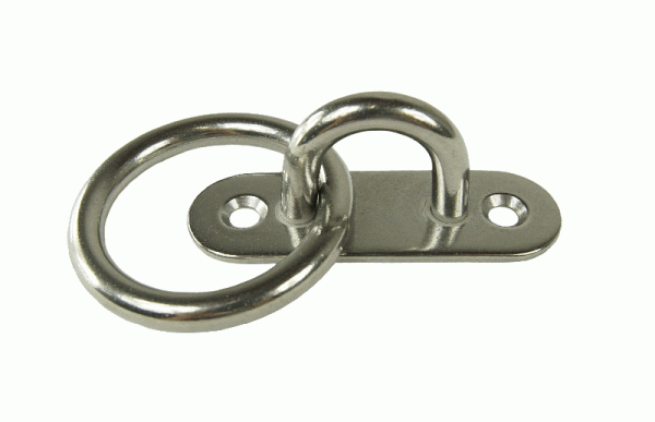 Edelstahl Augplatte / Wandhaken mit Ring, schmal, D6 -  60 x 20mm, V2A