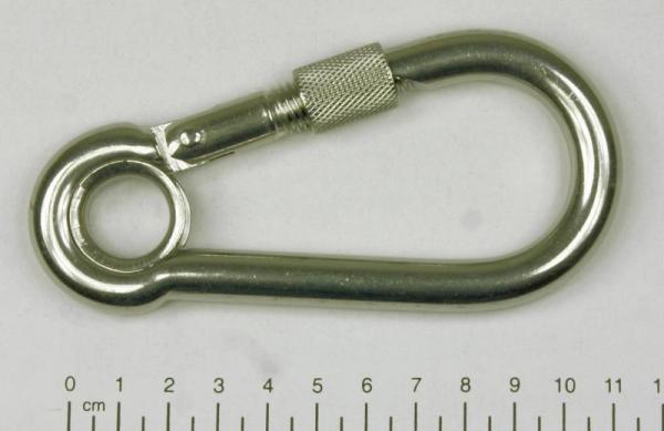 Edelstahl Karabiner, 11x120mm, Sicherung und Kausche, V4A, AISI 316, rostfrei