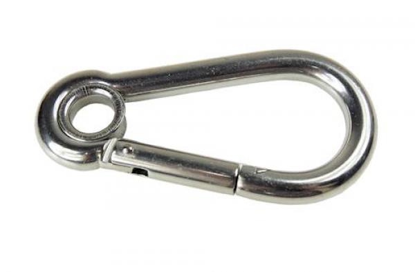 Edelstahl Karabiner, 6x60mm, Kausche, V4A / AISI 316, rostfrei