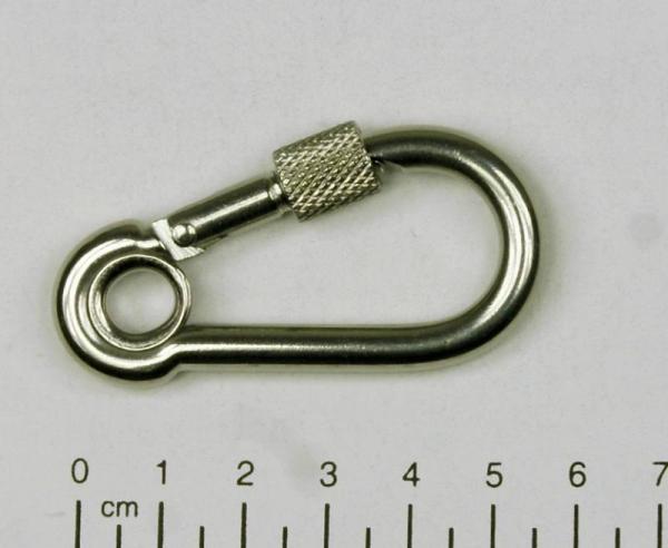 Edelstahl Karabiner, 6x60mm, Kausche und Sicherung, V4A, AISI 316, rostfrei