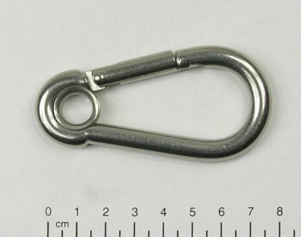 Edelstahl Karabiner, 8x80mm, Kausche, V4A / AISI 316, rostfrei
