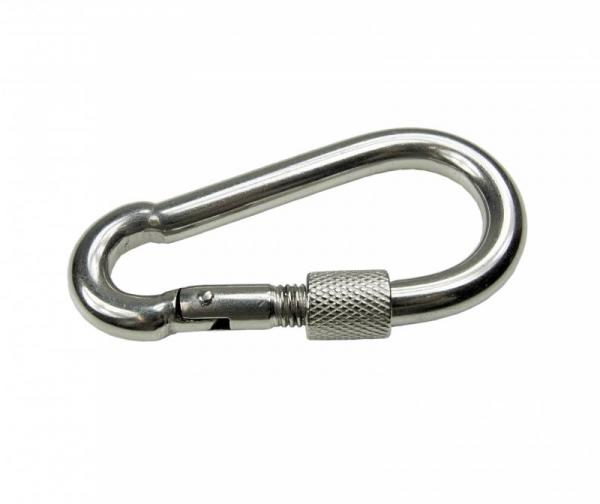 Edelstahl Karabiner, 10x100mm, Sicherung, V4A, AISI 316, rostfrei