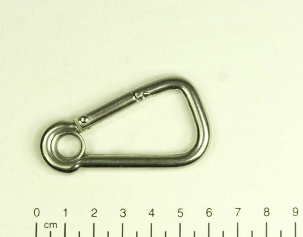 Edelstahl Karabiner, asymmetrisch mit Kausche, 6x60mm, V4A / AISI 316, rostfrei