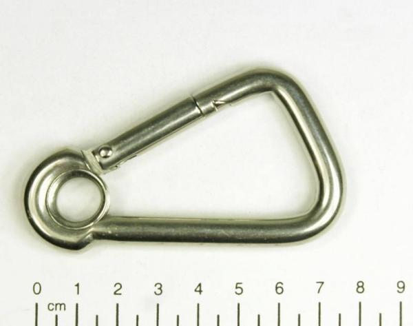 Edelstahl Karabiner, asymmetrisch mit Kausche, 8x80mm, V4A / AISI 316, rostfrei