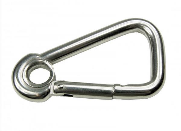 Edelstahl Karabiner, asymmetrisch mit Kausche, 8x80mm, V4A / AISI 316, rostfrei