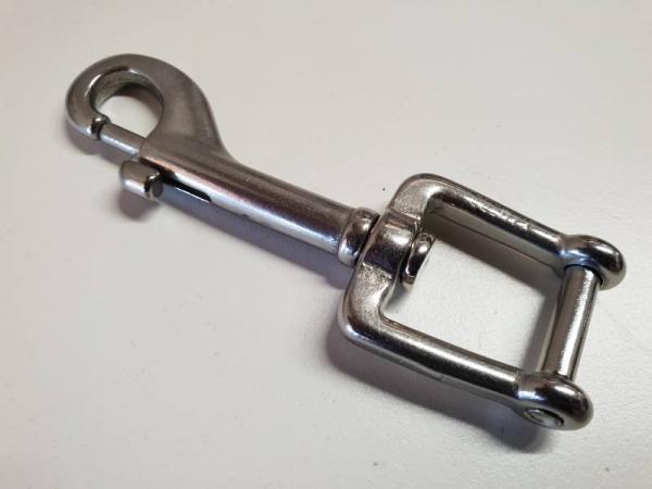 Edelstahl Wirbelkarabiner mit Federzug und Schraubbolzen, 110mm, V4A, AISI 316, rostfrei